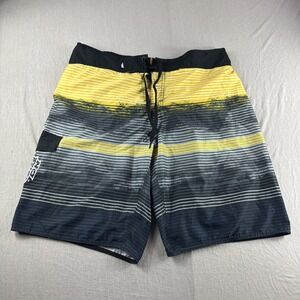 No Fear Board Shorts Mens XL Striped Lined Swim Shorts Drawstring Cargo Pocket